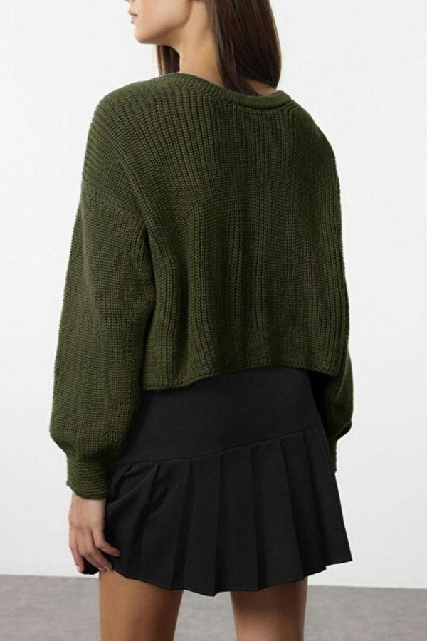 WOVCOR Reversible Cropped Knit Sweater with Ribbon/Bow Tie Detail