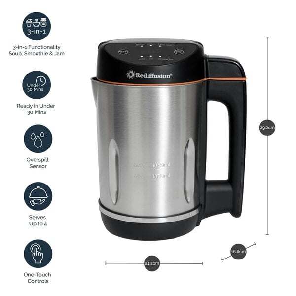 Rediffusion SmartSoup Plus 3-in-1 Soup, Smoothie & Jam Maker - Black
