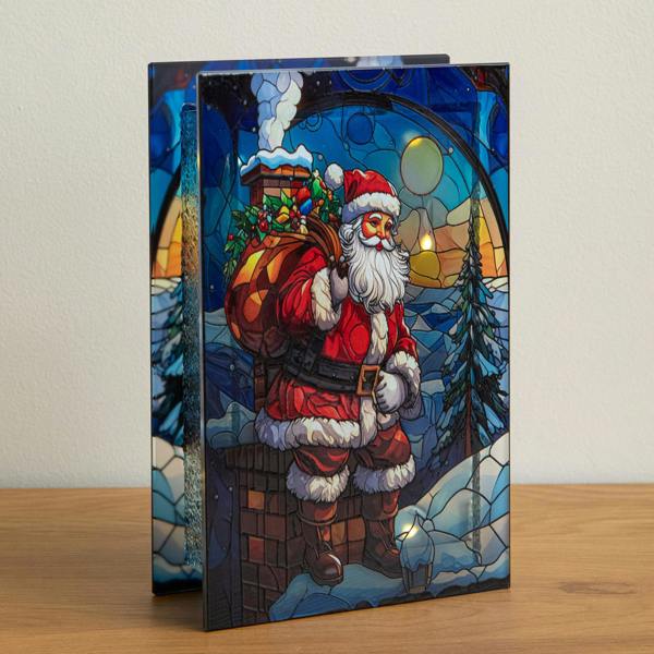 Samuel Alexander 21 x 13cm Light Up Santa on Chimney Stained Glass Christmas Decoration