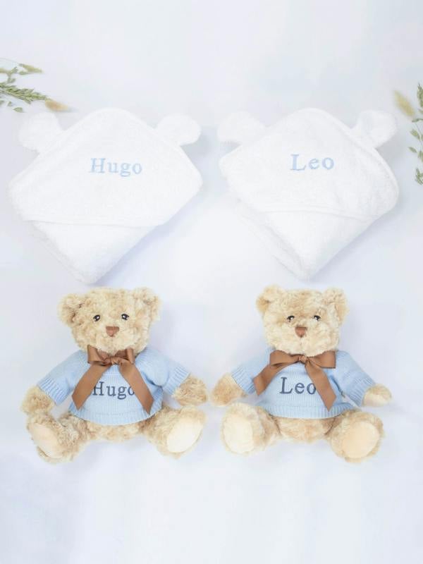 The Baby Gifting Company Twin Boys Teddy and Towel Gift Set