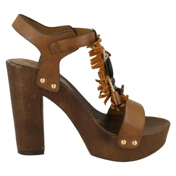 Savannah Ladies Savannah High Platform Wood Clog T-Bar Sandal