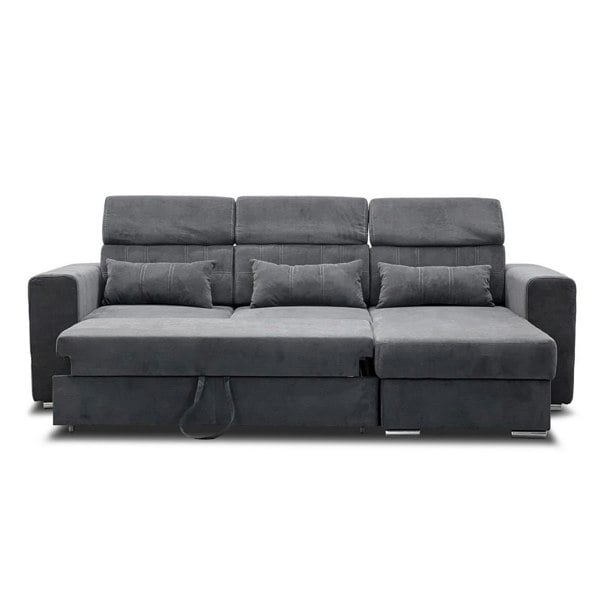 Miami Grey Fabric Corner Sofa Bed With Storage and Headrests - 2