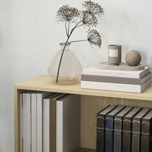 Wyld Haus Kesa Wood Natural Finish Low 2 Tier Bookcase With Adjustable Shelves