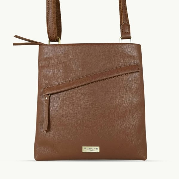 Assots London 'FLORENCE' Tan Pebble Grain Leather Crossbody Sling Bag