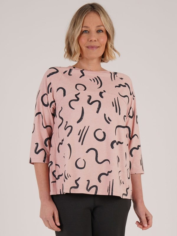 PennyPlain Athleisure Flex Lounge Raglan Top  - Dusk Print