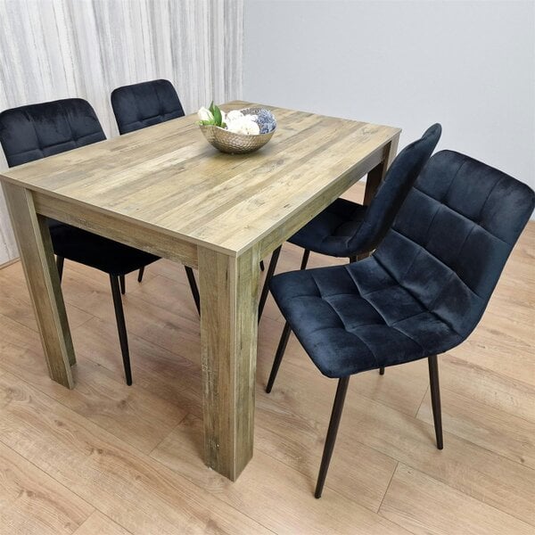 Kosy Koala Dining Table and 4 Chairs Rustic Effect Wood Table 4 Black Velvet Chairs Dining Room