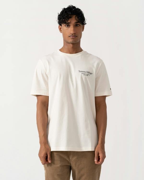 Tommy Hilfiger Mens Back Text Seasonal Graphic T-Shirt - Ivory Petal