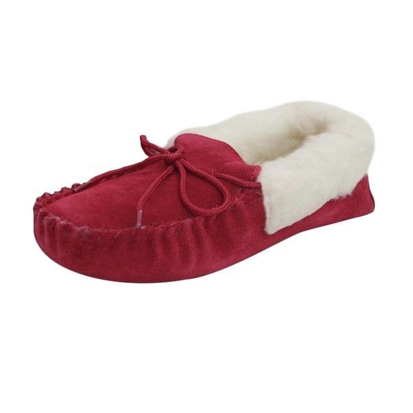 Eastern Counties Leather Womens/Ladies Soft Sole Wool Lined Moccasins - Crimson