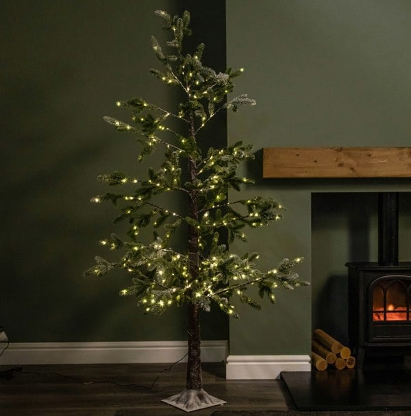 Samuel Alexander 6ft (1.8m) Light up Noel Snow Christmas Tree with 312 Warm White LEDs & Brown Stand