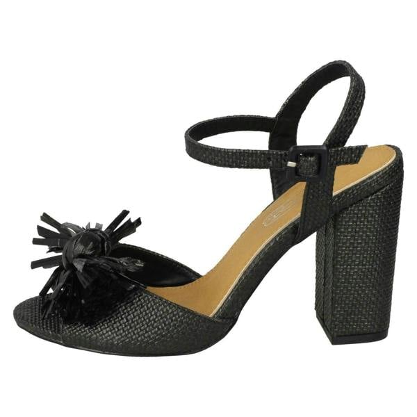 Spot On Ladies Spot On Chunky Heel Fringe Bow Vamp Sandals F10842