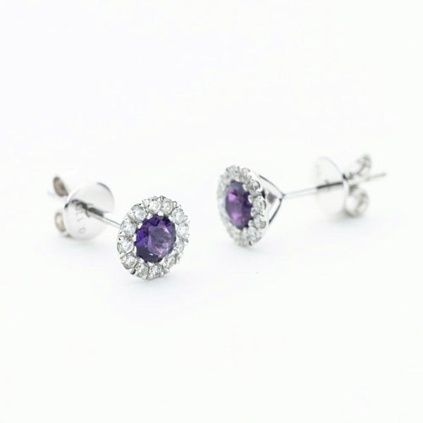 T. H. Baker 9ct White Gold Amethyst & Diamond Cluster Stud Earrings NTE409AMD-9WG