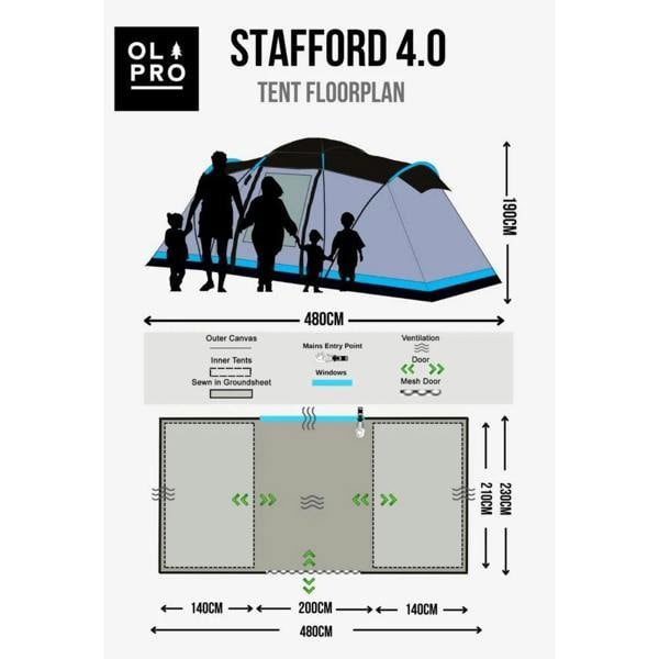 OLPRO Stafford Festival Bundle - Stafford 4.0 Tent, 2x Henwick Folding Chairs, 2x Hush Pattern Sleeping Bag and 2x Ponchos