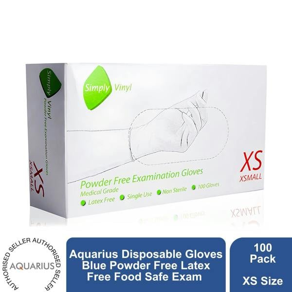 Aquarius Disposable Gloves Blue Powder Free Latex Free Food Safe Exam 100 Pack