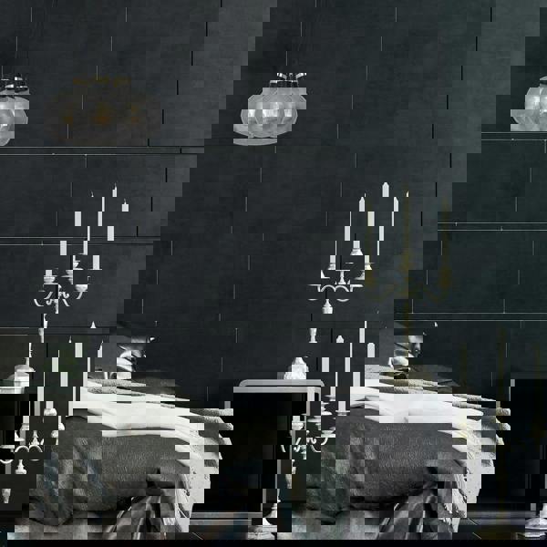 Milagro Omega Pendant Lamp Black And Gold Hand Made With Smoked Glass Spheres