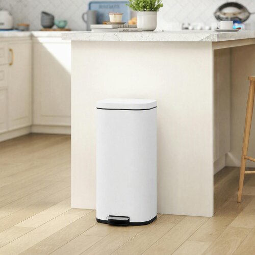 HOMCOM 30L Kitchen Bin, Pedal Bin with Lid, Removable Inner Bucket - White