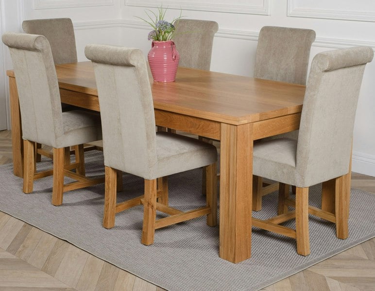 That's Furniture Dakota Extra Large Oak Dining Table with Washington Fabric Chairs