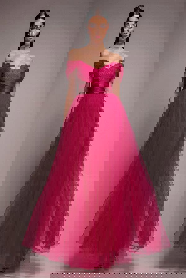 Off The Shoulder Princess Maxi Dress - Hot Pink DR3322A