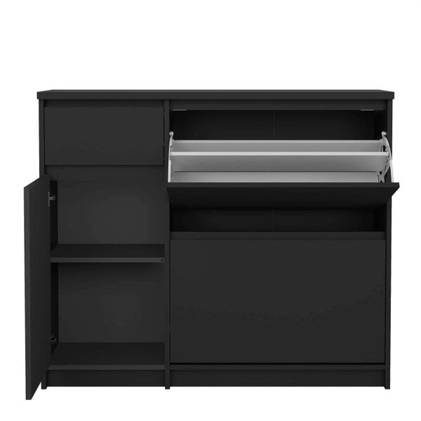 Wyld Haus Budapest Matt Black Wooden Shoe Cabinet 3 Doors 1 Drawer