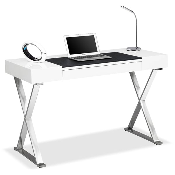 Centurion Supports ADONIS Gloss White and Chrome Legs Ergonomic Home Office Luxury Modern Desk