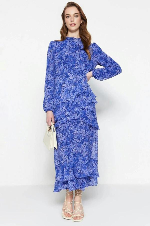 WOVCOR Ruffled Lined Woven Chiffon Dress