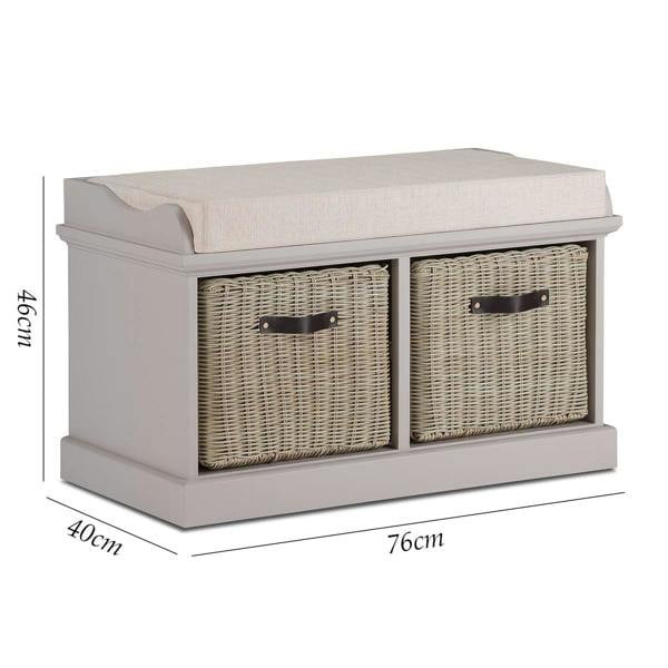Statement Furniture Tetbury Bench with 2 Brown Storage Baskets and Cushion Seat