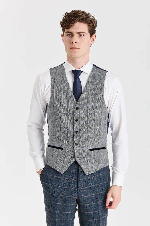 Paul Andrew Harris Navy Tweed Suit with Harris Grey Tweed Waistcoat