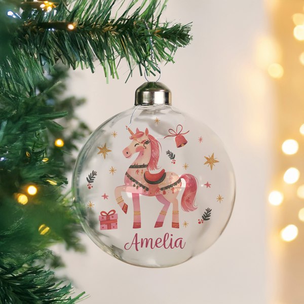 Personalised Memento Company Personalised Unicorn Christmas Glass Bauble