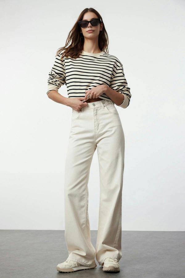 WOVCOR High Waist Wide Leg Jeans with Waist Detail