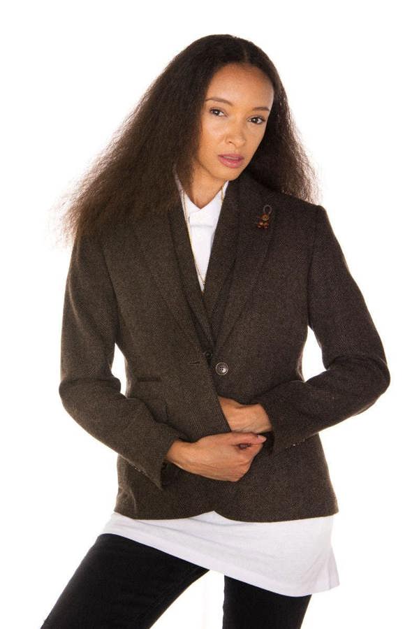 TruClothing Womens Tweed 1920s Herringbone Brown Blazer