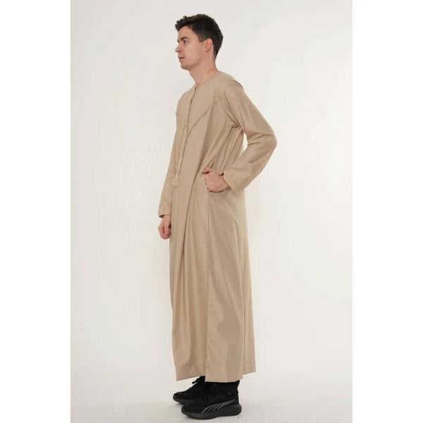 TT-007 - Men's Emirati Omani Gold Embroidery Thobe - Beige - Thobez - 13