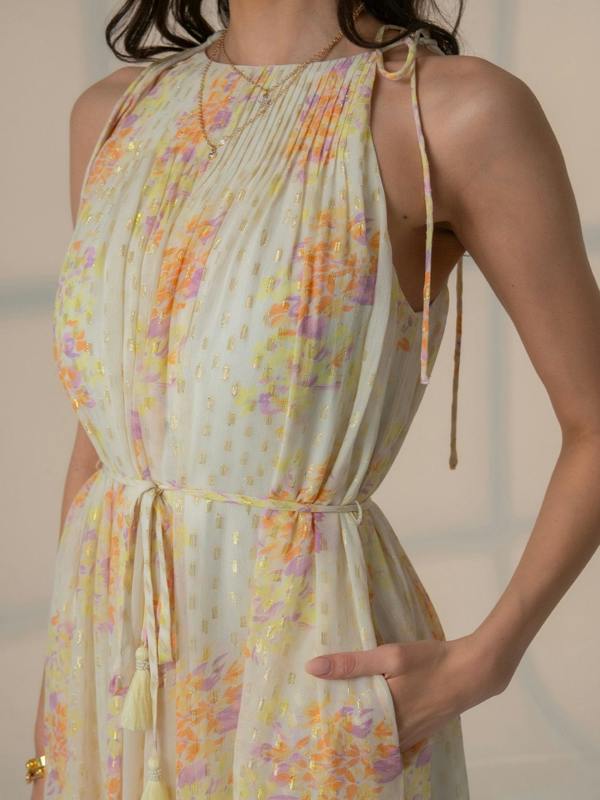 Rose & Nancy Ellie Soft Yellow Sparkle Print Maxi Dress&nbsp;