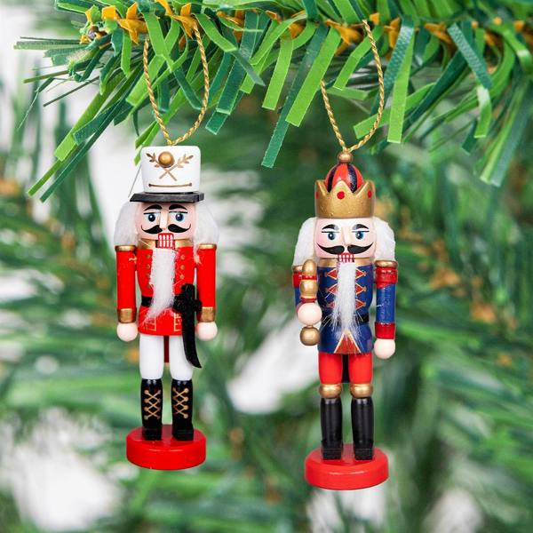 13cm Wooden Nutcracker Christmas Ornament Set of 5, Hand-Painted Wood Decorative Figures image 5