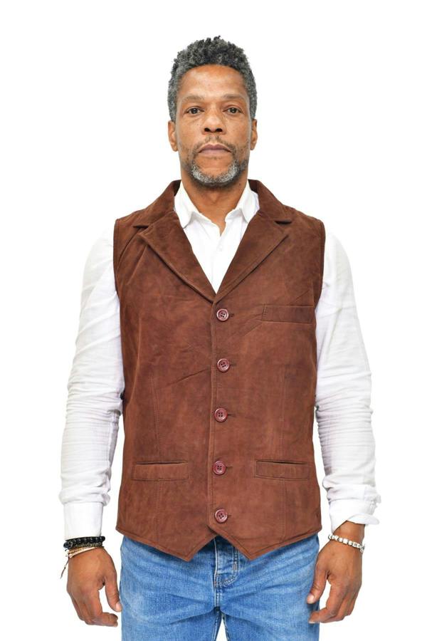 Infinity Leather Mens Classic Smooth Goat Suede Leather Waistcoat-Exeter