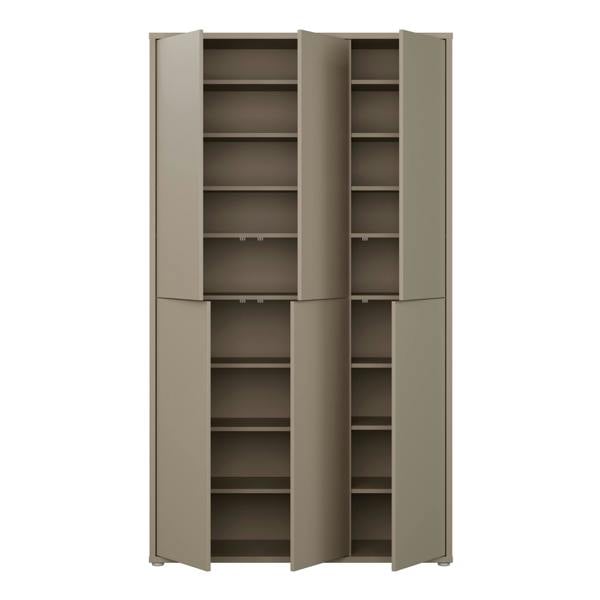 Furniture To Go Alice Springs Tall Shoe Cabinet with 6 Doors Push-to-Open in Taupe