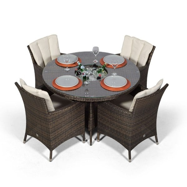 Giardino Savannah Round 4 Seater Patio Dining Set with Ice Bucket Drinks Cooler