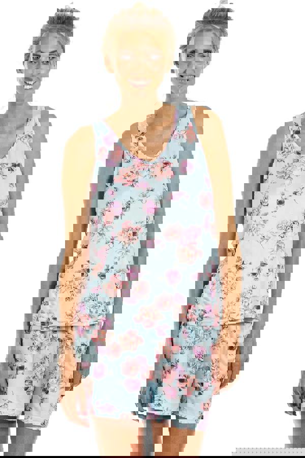 Camille Light Blue Lightweight Floral Print Short Pyjama Set