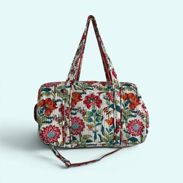 Hayley & Co Large Weekend Duffle Bag | Red Block Print Floral