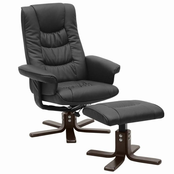 PU Leather Swivel Chair Recliner Armchair with Footstool Recliners Living and Home