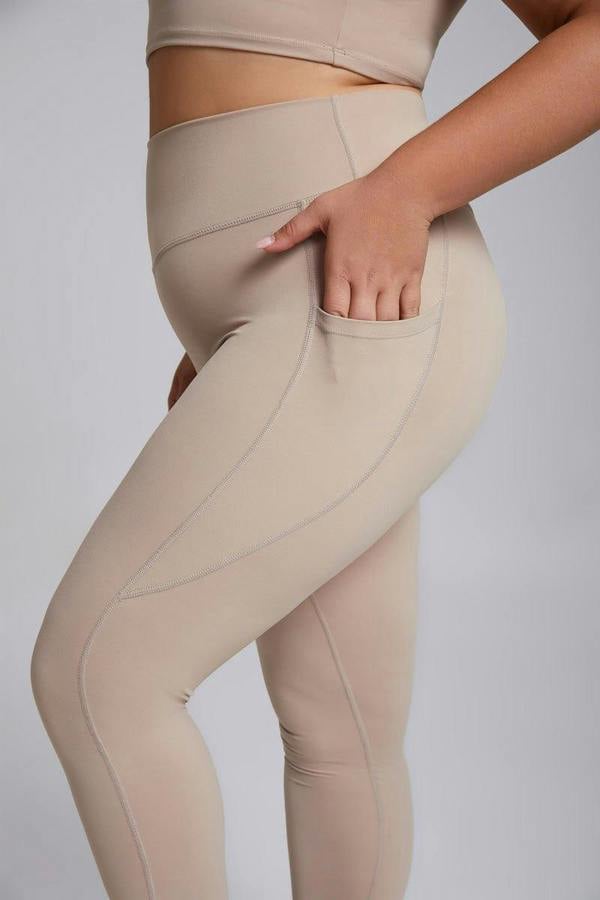 Anniou Plus Size Side Pocket Yoga Leggings - Milk Tea