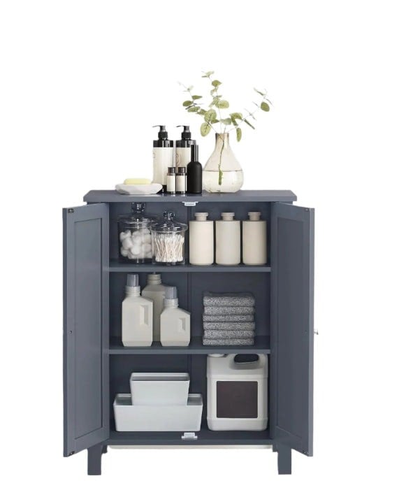 Modcraft Grey Bathroom Storage Cabinet – Freestanding Cupboard with 2 Adjustable Shelves