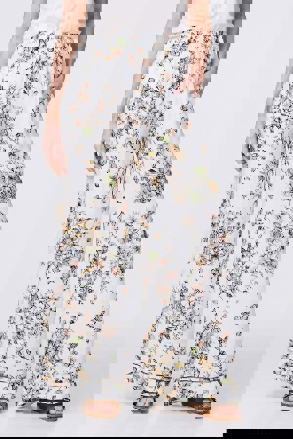 Beige | Butterfly Print High Rise Relaxed Trousers