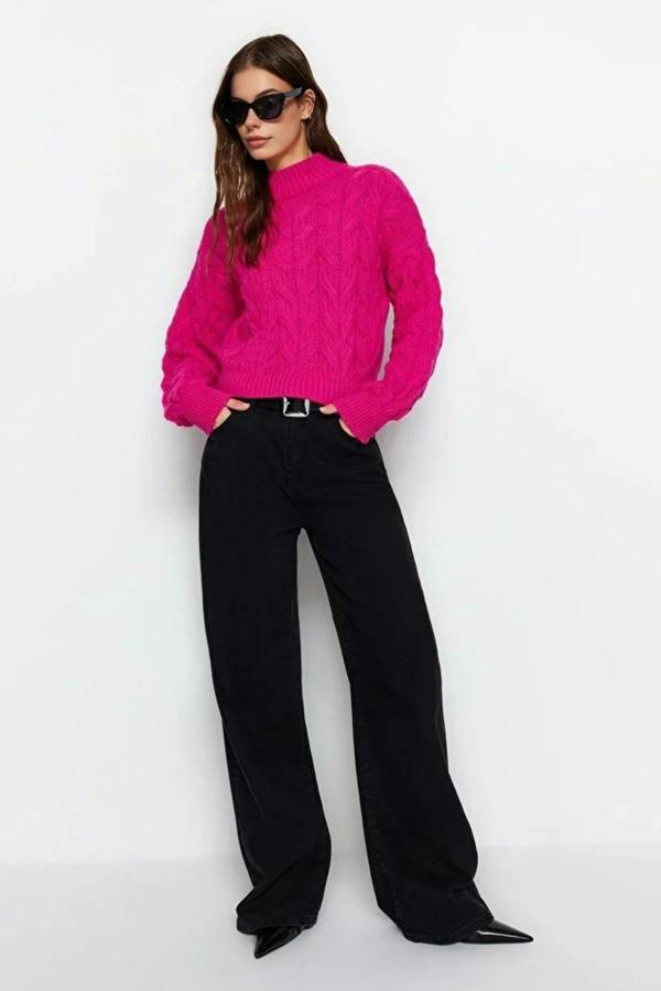 WOVCOR Crop Stand Collar Knit Sweater