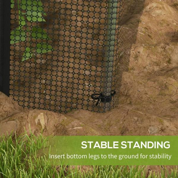 Black mesh plant protection tent with bottom pegs for stability and zipped entrance