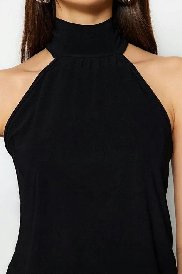 WOVCOR Halter Neck Off-Shoulder Stretchy Knit Blouse