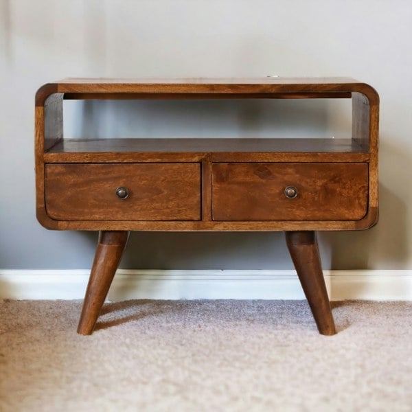 Artisan Furniture Solid Wood Mini Chestnut Curved Media Unit with 2 Drawers
