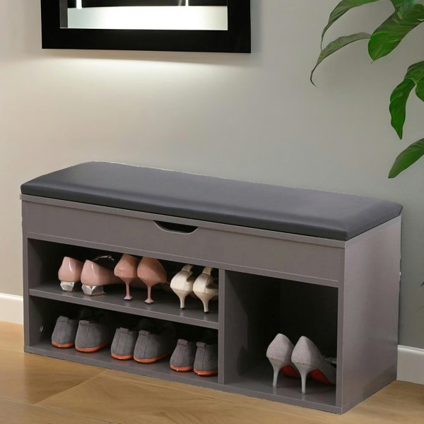 Rafaelo Mobilia Shoe Storage Bench 90CM Grey