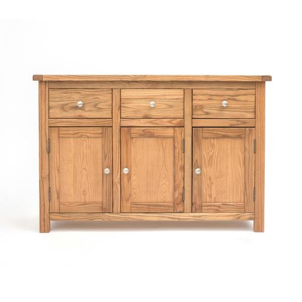 Trivento Light Wood 3 Drawer 3 Door Sideboard Chrome Knob