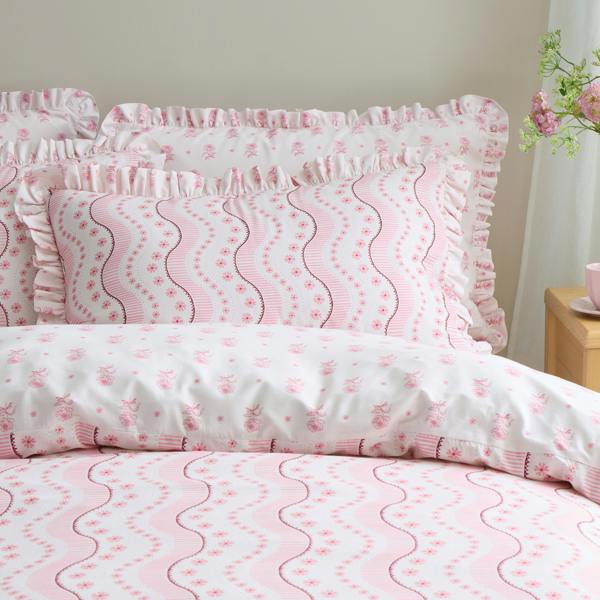 Cath Kidston Spitalfield Silk Stripe Reversible Cotton Duvet Cover Set Pink