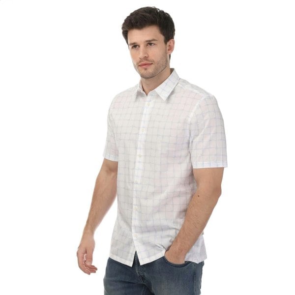 Ted Baker Mens Checked Short-Sleeved Shirt - White