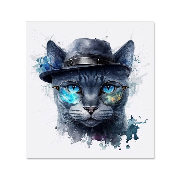 Warren Reed - Designer Russian Blue Cat With Glasses Splashart Kitchen Splashback